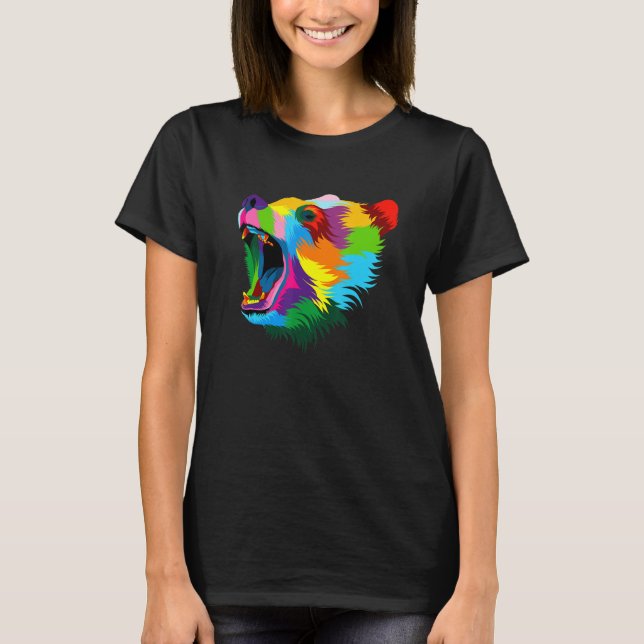 Camiseta Bear Head Colorful Art Animals Watercolor Painting (Anverso)