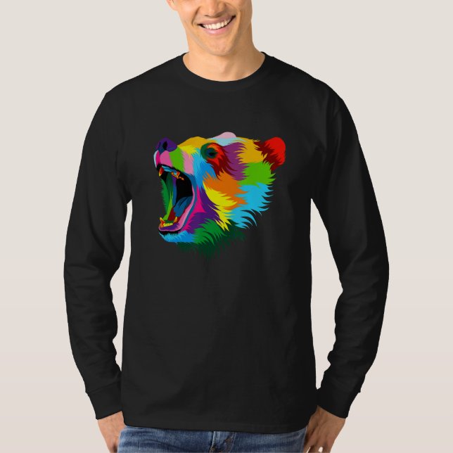 Camiseta Bear Head Colorful Art Animals Watercolor Painting (Anverso)