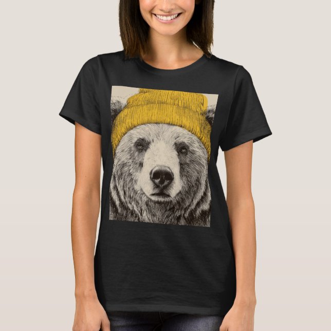 Camiseta Bear in Yellow Beanie Rustic Woodland Animal  (Anverso)