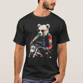 Camiseta Bear Motorcycle - Animal Polar Bear Colourful Sung