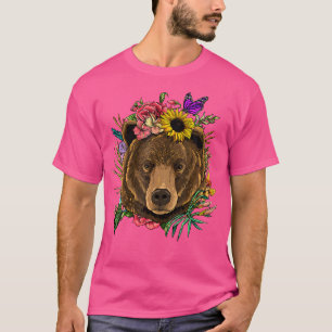 Camiseta Bear Nature Floral Grizzly Oso Cara Animal Oso L