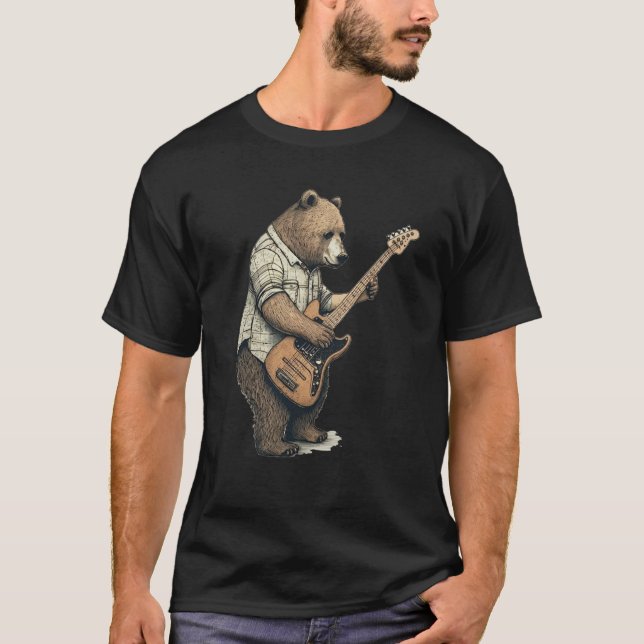 Camiseta BEAR PLAYING GUITAR Guitarist Bear Electric Bass G (Anverso)