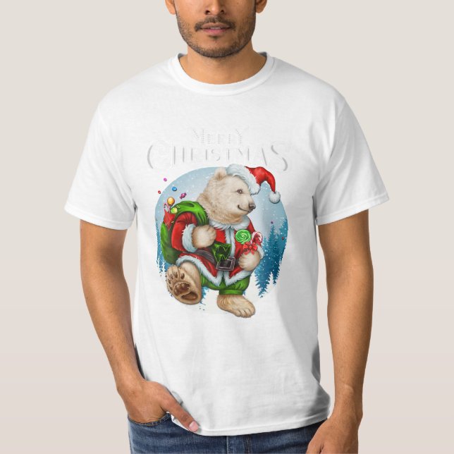 Camiseta Bear Red Santa Hat Cute (Anverso)