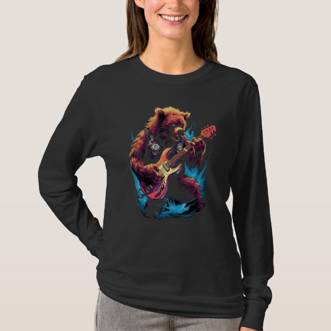 Camiseta Bear Rocker  Playing Rock Guitar (Anverso)