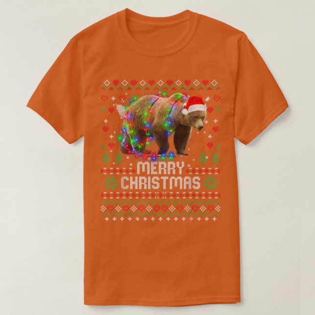 Camiseta Bear Santa Hat Animal Árbol navideño Fiesta (Diseño del anverso)