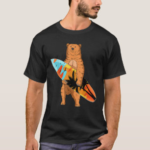 Camiseta Bear Surfer Surfboard Beach Summer Waves Surf Surf