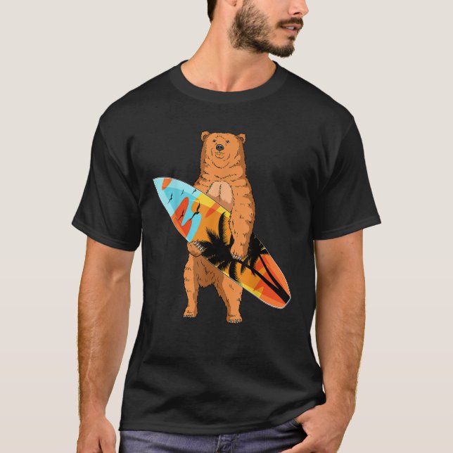 Camiseta Bear Surfer Surfboard Beach Summer Waves Surf Surf (Anverso)