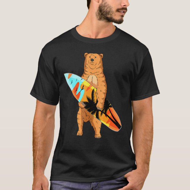Camiseta Bear Surfer Surfboard Beach Summer Waves Surf Surf (Anverso)