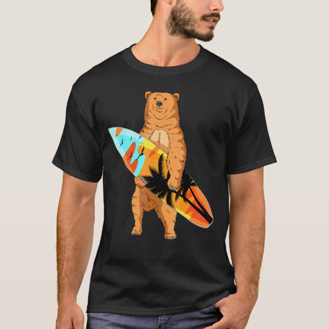 Camiseta Bear Surfer Surfboard Beach Summer Waves Surf Surf (Anverso)