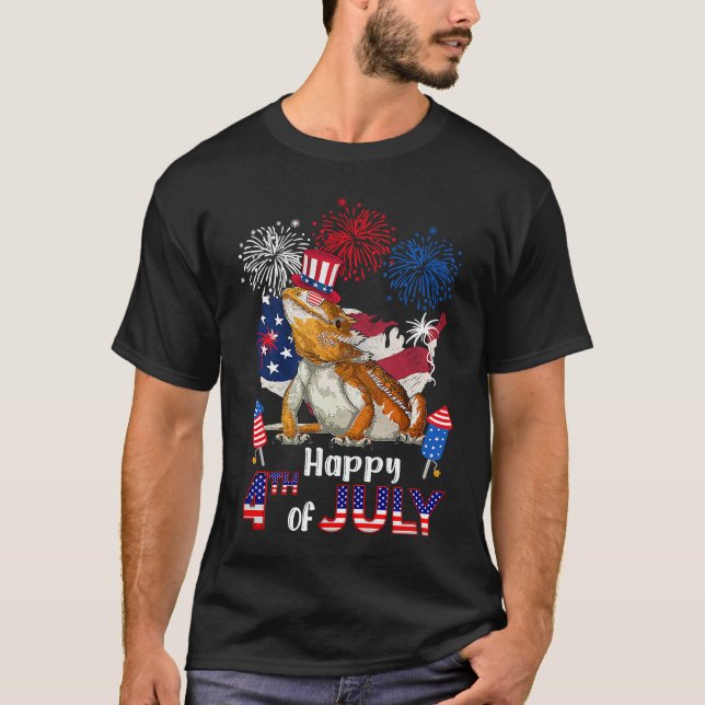 Camiseta Bearded Dragon American Flag Fireworks Happy 4th o (Anverso)