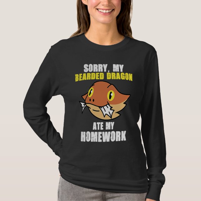 Camiseta Bearded Dragon Ate Homework Reptiles  Pet Owner Gr (Anverso)