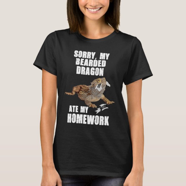 Camiseta Bearded Dragon Ate Homework Reptiles  Pet Owner Gr (Anverso)