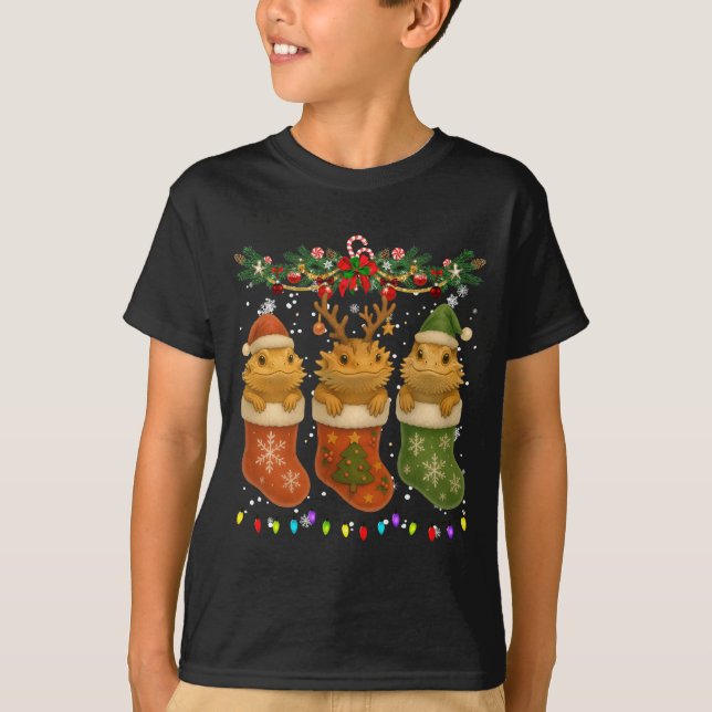 Camiseta Bearded Dragon In Christmas Socks Lights Bearded D (Anverso)