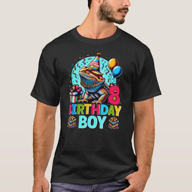 Camiseta Bearded Dragon Lizard 8th Birthday 8 Year Old Boy  (Anverso)