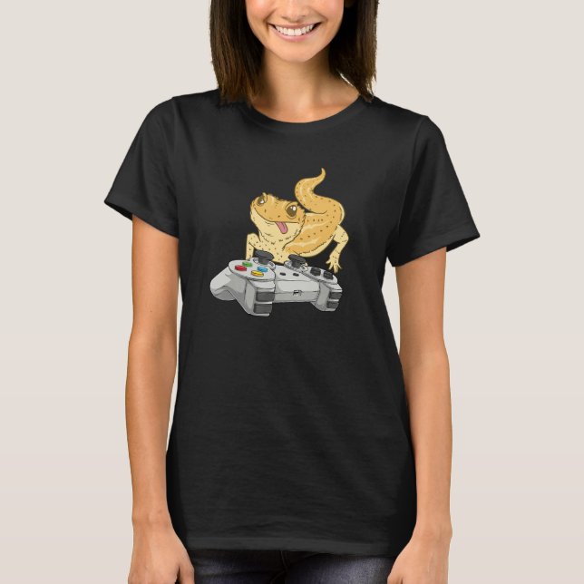 Camiseta Bearded Dragon Playing Video Game  Reptile Lizard  (Anverso)