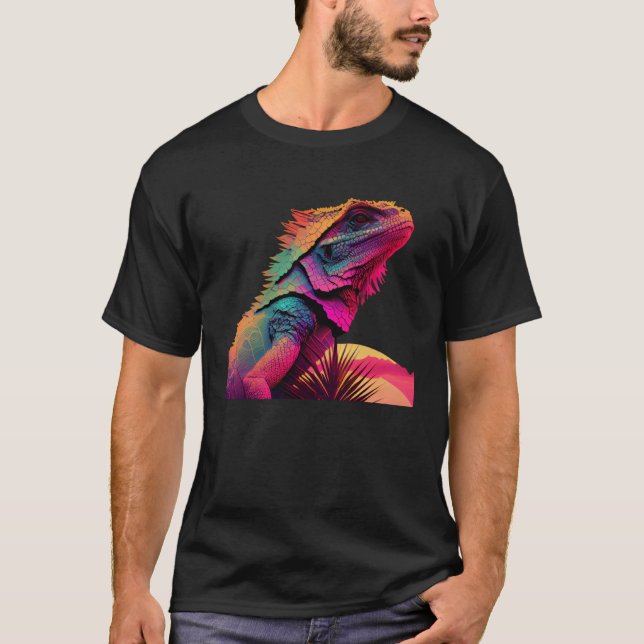 Camiseta Bearded Dragon Pogona Lizard Vaporwave (Anverso)