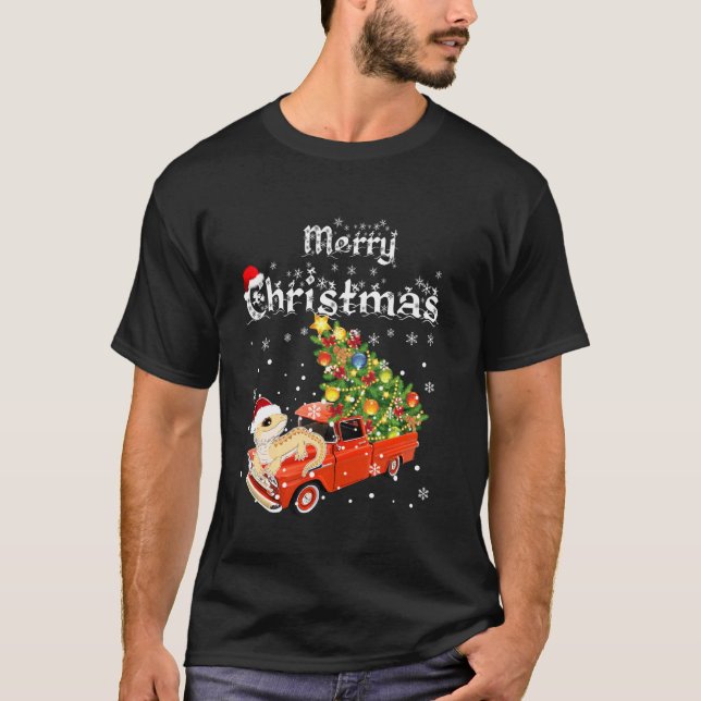 Camiseta Bearded Dragon Ride Red Truck Christmas Pajama (Anverso)