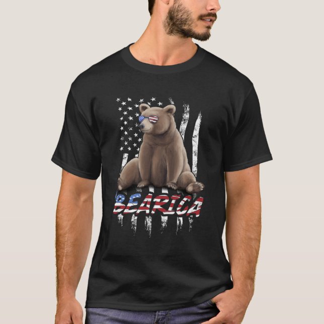 Camiseta Bearica Pun Bandera Estadounidense Acuarela Patrió (Anverso)