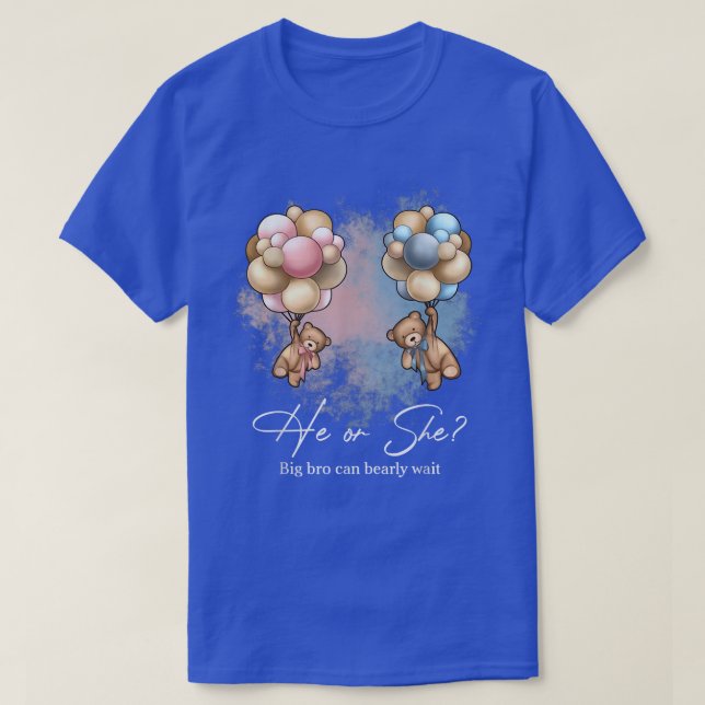 Camiseta Bears Balloons Big Bro Can Bearly Wait Gender Reve (Diseño del anverso)