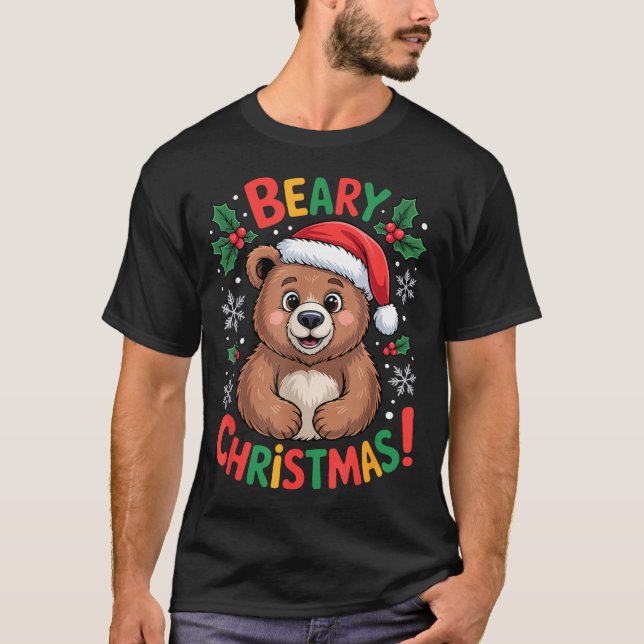 Camiseta Beary Christmas Cute Bear Santa Funny Holiday  (Anverso)
