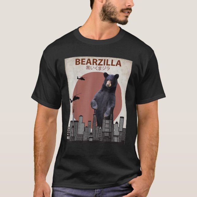 Camiseta Bearzilla Funny Oso Negro Para El Amante Americano (Anverso)