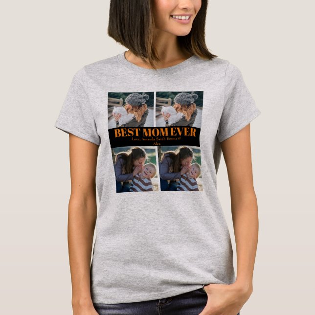 Camiseta Beat Mom Ever Personalizado 4 foto Collage T-Shirt (Anverso)