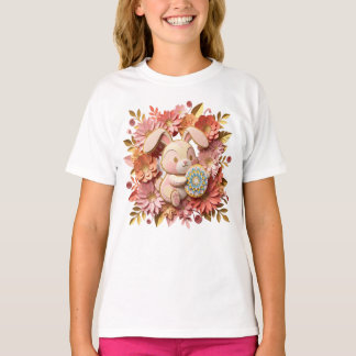 Camiseta Beautiful 3D Paper Cut Easter Bunny with Floral Wr