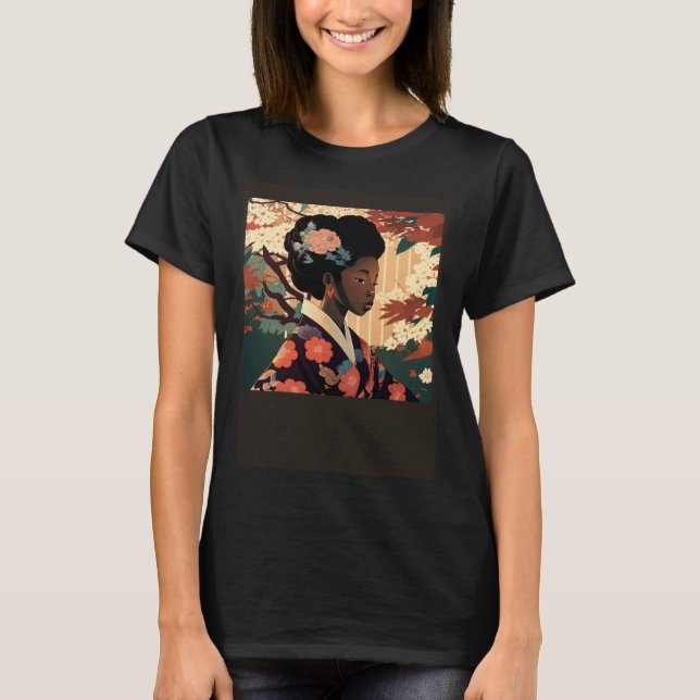 Camiseta Beautiful African Asian woman in kimono Afro Asian (Anverso)