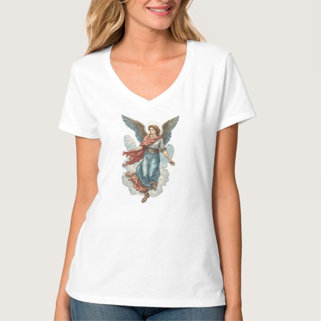 Camiseta Beautiful Angel Women's Christian V-Neck Tee Shirt (Anverso)