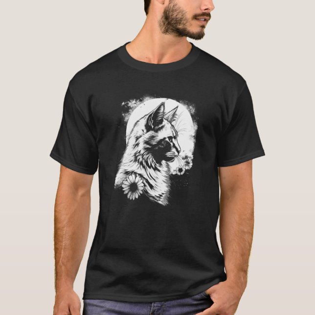 Camiseta beautiful cat and sunflower with moon silhouette   (Anverso)