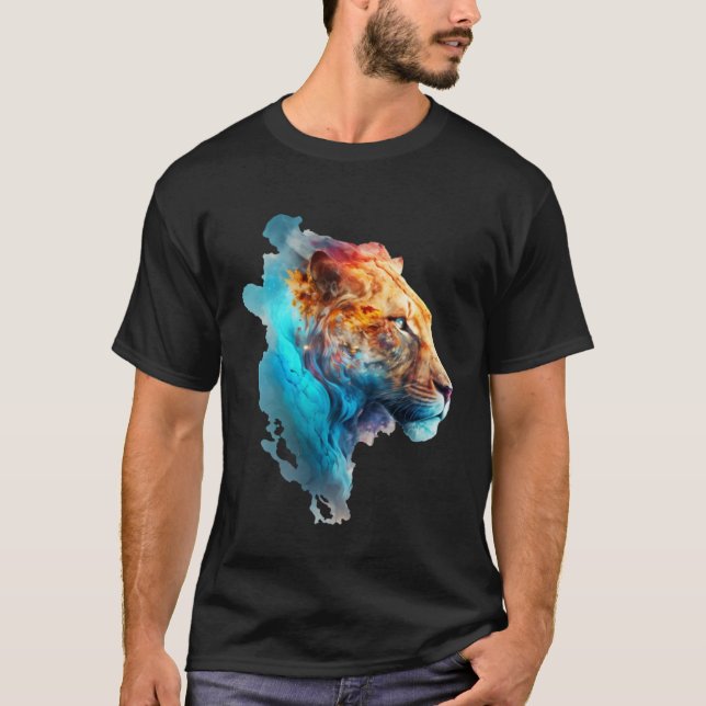 Camiseta Beautiful colourful lion in blue smoke (Anverso)