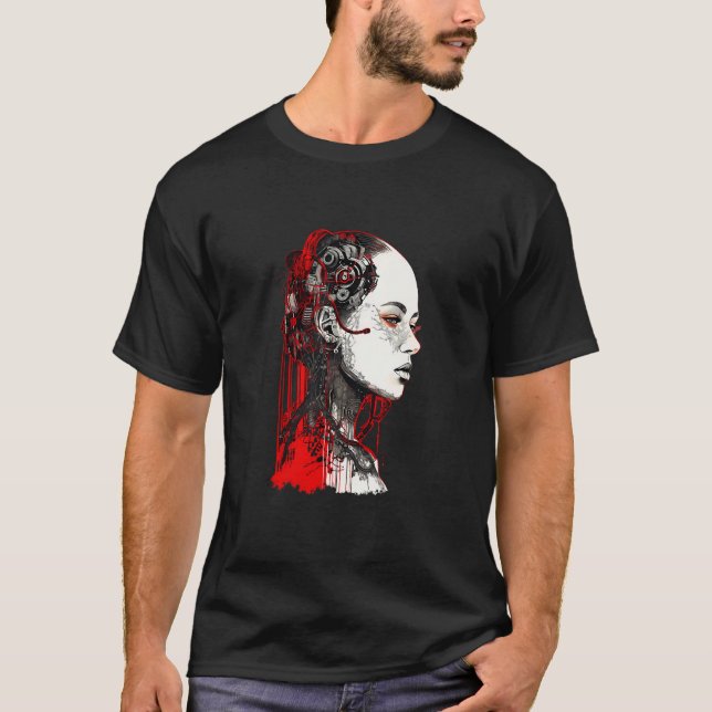 Camiseta Beautiful Cyborg Gothic Woman Trash Polka Art (Anverso)