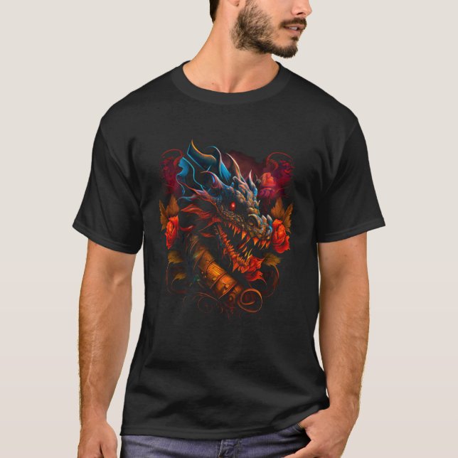 Camiseta Beautiful Floral Dragon  Fantasy Sharp Teeth Cool (Anverso)