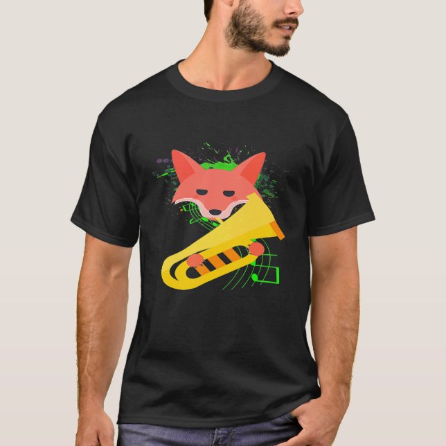 Camiseta Beautiful Fox Playing The Tuba Brass Music Orchest (Anverso)