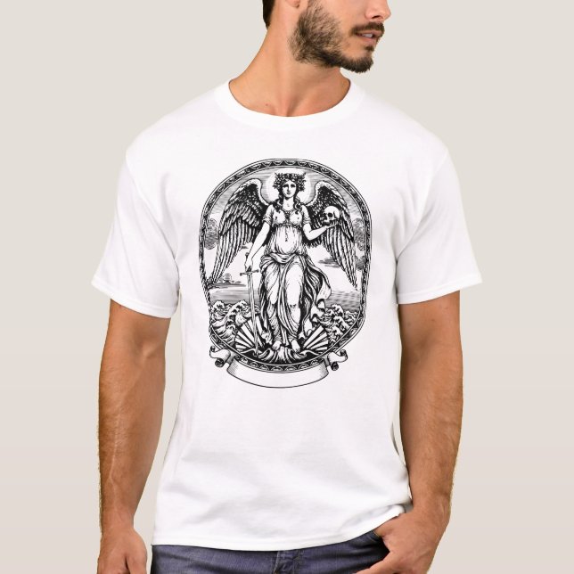 Camiseta Beautiful Greek winged Angel with sword and skul (Anverso)