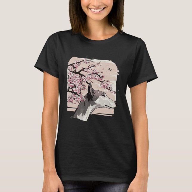 Camiseta Beautiful Greyhound Cherry Blossom Dog Breed Japan (Anverso)
