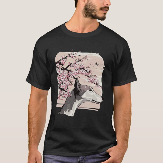 Camiseta Beautiful Greyhound Cherry Blossom Dog Breed Japan (Anverso)