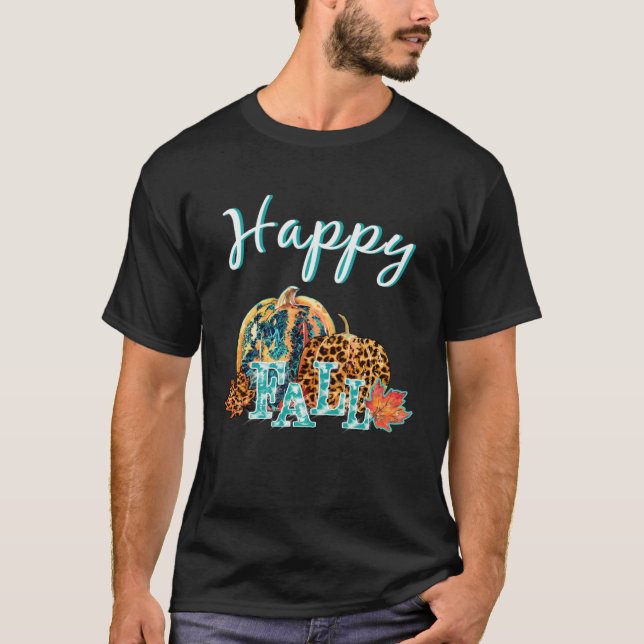 Camiseta Beautiful Happy Fall  Happy Fall Cheetah Pumpkin (Anverso)