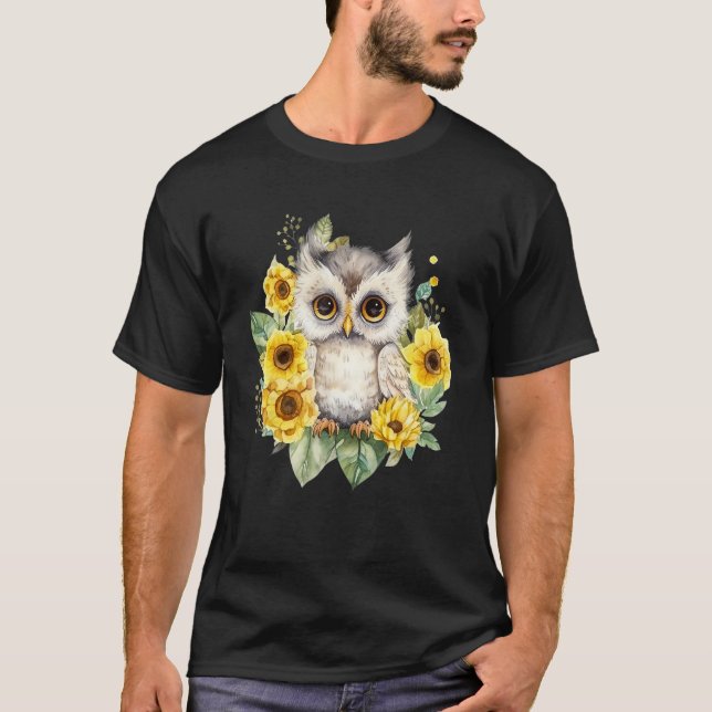 Camiseta Beautiful Owl On Tree Sunflower (Anverso)