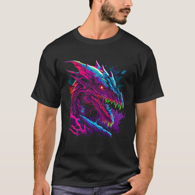 Camiseta Beautiful Retrowave Dragon  Fantasy Cool Festival (Anverso)