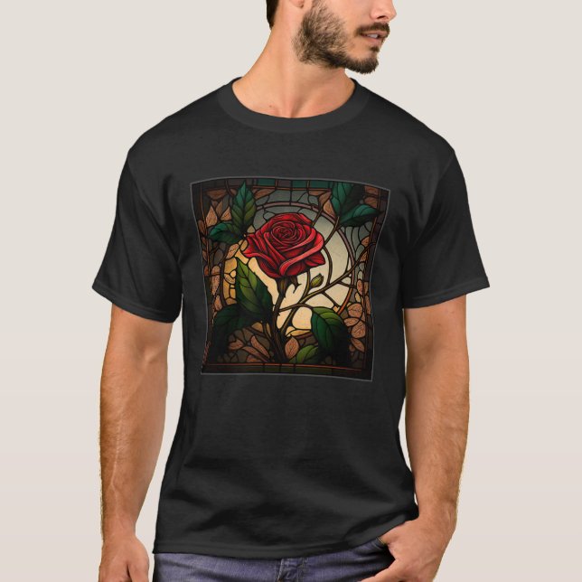 Camiseta Beautiful Roses Illustration Stained Glass Realist (Anverso)