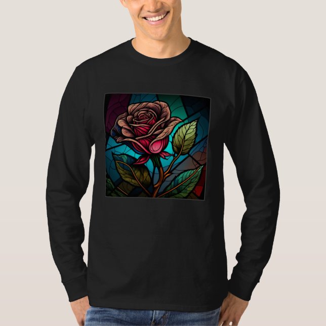 Camiseta Beautiful Roses Illustration Stained Glass Realist (Anverso)