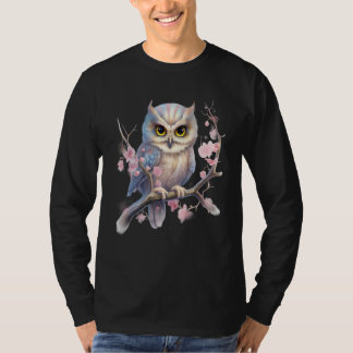 Camiseta Beautiful Snowy Owl Tree Branch Flowers 1