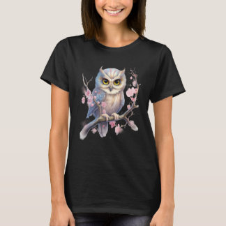 Camiseta Beautiful Snowy Owl Tree Branch Flowers 1