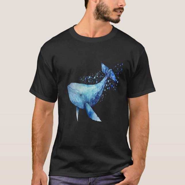 Camiseta Beautiful Watercolor Blue Whale Portrait (Anverso)