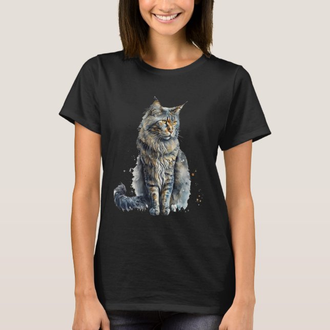 Camiseta Beautiful Watercolor Maine Coon cat Portrait (Anverso)