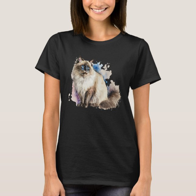 Camiseta Beautiful Watercolor Ragdoll cat Portrait (Anverso)