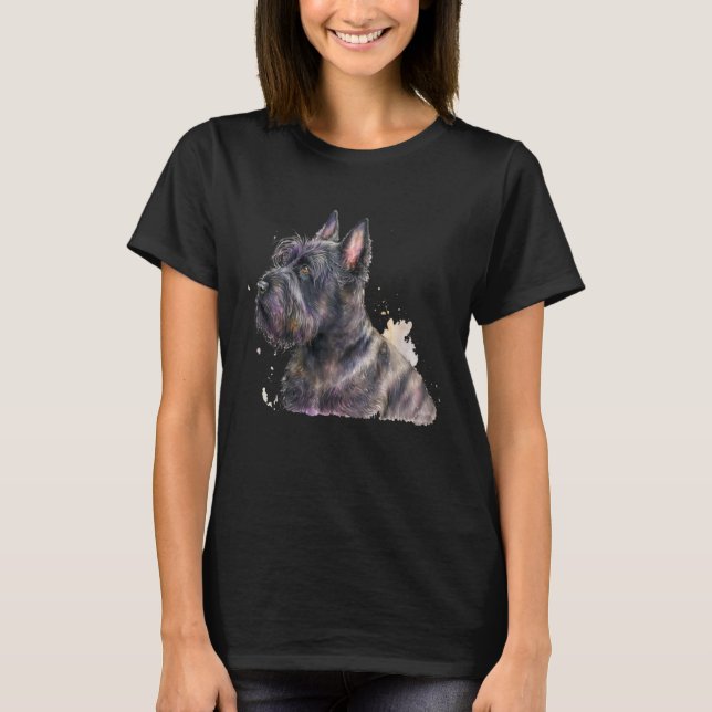 Camiseta Beautiful Watercolor Scottish Terrier Portrait (Anverso)