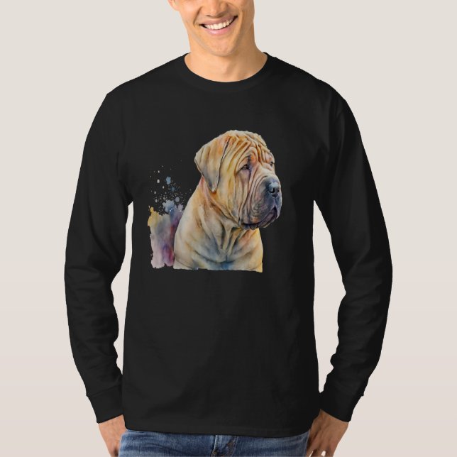 Camiseta Beautiful Watercolor Shar Pei Portrait (Anverso)
