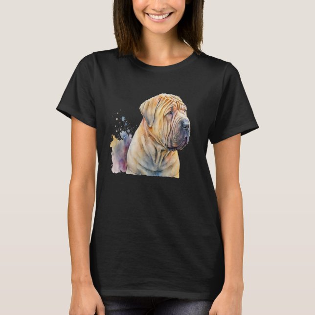 Camiseta Beautiful Watercolor Shar Pei Portrait (Anverso)
